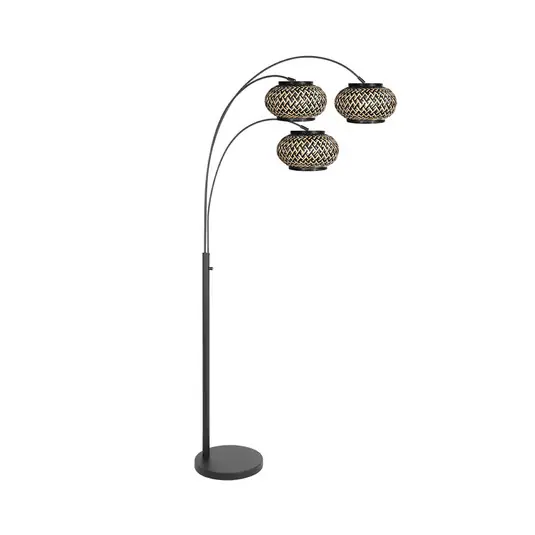 Stojací lampa Nox Light, 3 žárovky, černá, bambusové pletivo, E27 Dokud Zásoby Vydrží