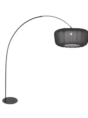 Obloukové svítidlo Curve, černé, stínidlo na lampu z černého nylonu, Ø 60 cm Oblíbený