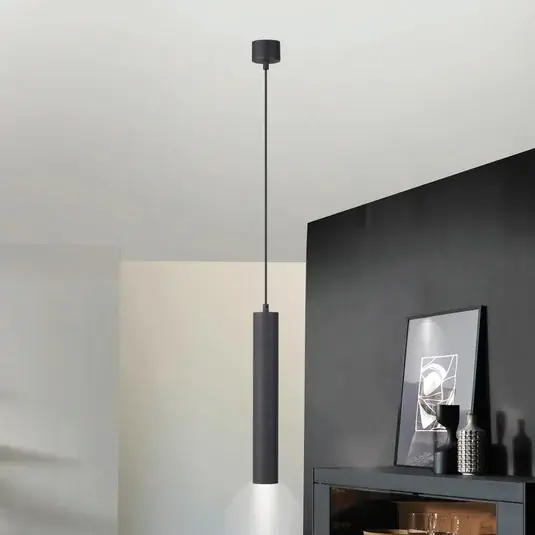 Vrácení Zdarma Závěsné světlo DANTE, černé, 1 žárovka, Ø 6 cm, kov, GU10