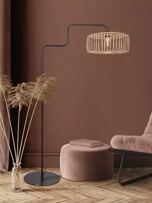 Stojací lampa Bloeba, černá/bambus přírodní, výška 150 cm Nakupujte Hned