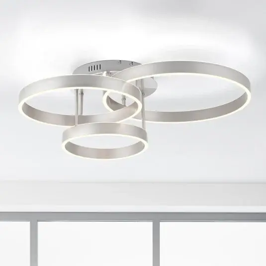 LED stropní svítidlo Lilluti, stříbrné, železo, hliník, 3 kruhy Jen Po Omezenou Doba