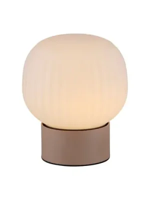 Značkový LED stolní lampa Nami, bílá/písková, sklo, železo, výška 17 cm
