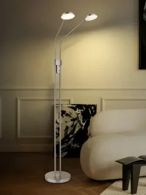 LED stojací lampa Silvio, 2 žárovky, nikl, CCT, stmívatelné Vrácení Zdarma