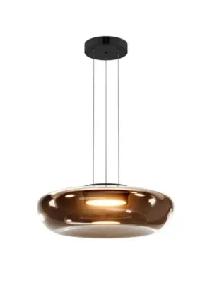 Poslední Šance LED závěsné světlo Bassa, hnědé, Ø 45 cm, sklo, stmívatelné