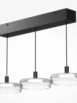 Originální LED závěsné světlo FLOAT, čirá/černá, 3 žárovky, 68 cm, sklo/kov