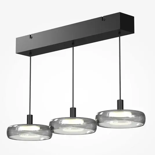 Bezpečná Platba LED závěsné světlo FLOAT, šedá/černá, 3 žárovky, 68 cm, sklo/kov