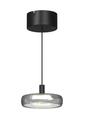 Značkový LED závěsné světlo FLOAT, šedé/černé, Ø 20 cm, sklo/kov