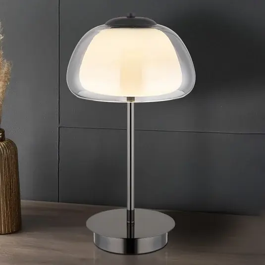 LED stolní lampa Avila, kouřově šedá/černá, sklo, CCT, stmívatelné Značkový