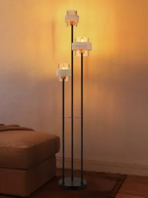 Novinka Stojací lampa Daren, béžová/jantarová/černá, 167 cm, 3 žárovky, E27