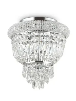 Víkendová Akce Stropní světlo IDEAL LUX Dubai, chrom/čiré, Ø 32 cm, křišťál