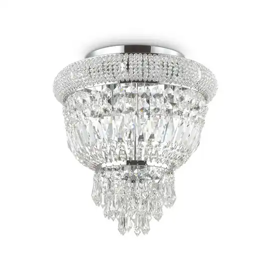 Víkendová Akce Stropní světlo IDEAL LUX Dubai, chrom/čiré, Ø 32 cm, křišťál