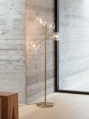 Stojací lampa IDEAL LUX Equinoxe, mosaz/jantar, výška 166 cm Akční Nabídka
