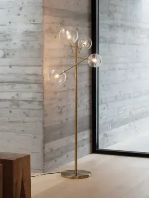 Stojací lampa IDEAL LUX Equinoxe, mosaz/čirá, výška 166 cm Značkový