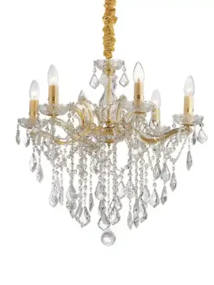 Lustr IDEAL LUX Florian, zlatý, křišťál, 6ramenný Sezónní Sleva