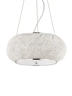 Značkový Závěsné světlo IDEAL LUX Pasha, chromová barva/čiré, Ø 40 cm, sklo