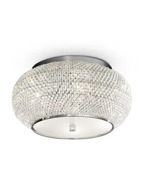 Autentický Stropní světlo IDEAL LUX Pasha, chromová barva/čiré sklo, Ø 40 cm, sklo