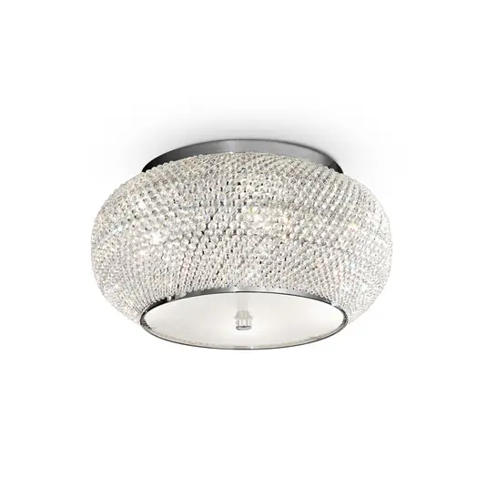 Autentický Stropní světlo IDEAL LUX Pasha, chromová barva/čiré sklo, Ø 40 cm, sklo
