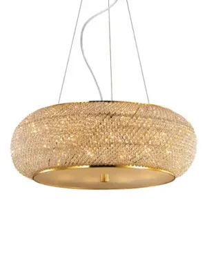 Závěsné světlo IDEAL LUX Pasha, zlaté/čiré, Ø 55 cm, sklo Nejlepší Volba