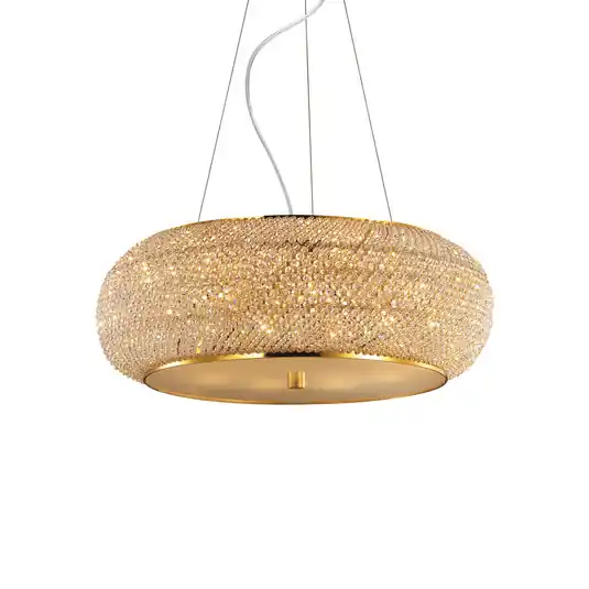 Závěsné světlo IDEAL LUX Pasha, zlaté/čiré, Ø 55 cm, sklo Nejlepší Volba