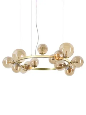 Závěsné světlo IDEAL LUX Perlage, mosaz/jantar, 14 žárovek, Ø 85 Expresní Doručení