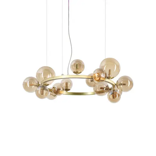 Závěsné světlo IDEAL LUX Perlage, mosaz/jantar, 14 žárovek, Ø 85 Expresní Doručení