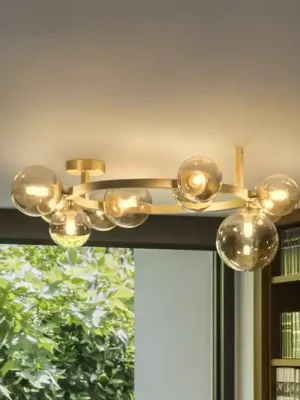 Stropní světlo IDEAL LUX Perlage, mosaz/jantar, délka 70 cm, 10 žárovek Originální