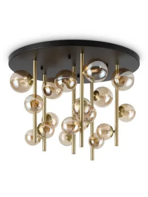 Pouze Dnes Stropní světlo IDEAL LUX Perlage, mosaz/jantar, Ø 70 cm, 18 žárovek