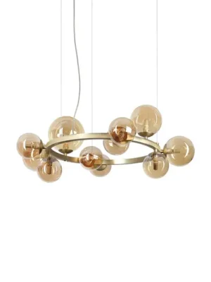 Závěsné světlo IDEAL LUX Perlage, mosaz/jantar, 11 žárovek, Ø 73 cm Cenově Výhodný
