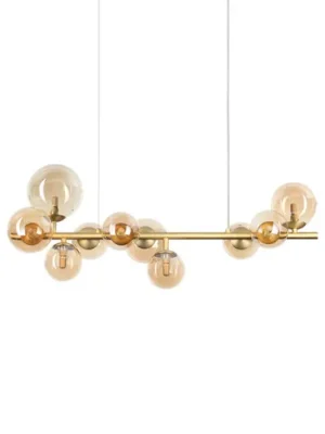 IDEAL LUX závěsné světlo Perlage, délka 81 cm, mosaz/jantar, 10 žárovek Novinka