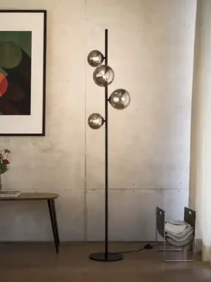 Expresní Doručení Stojací lampa IDEAL LUX Perlage, černá/kouřově šedá, výška 164 cm, 4 žárovky