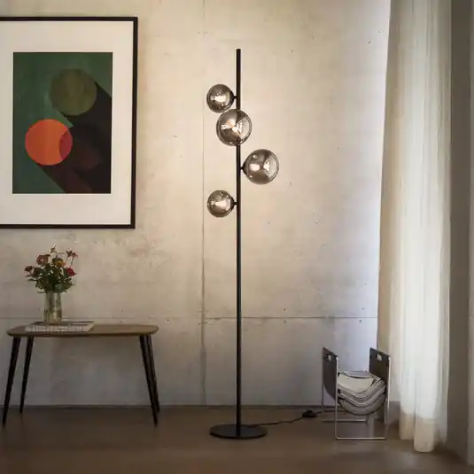 Expresní Doručení Stojací lampa IDEAL LUX Perlage, černá/kouřově šedá, výška 164 cm, 4 žárovky