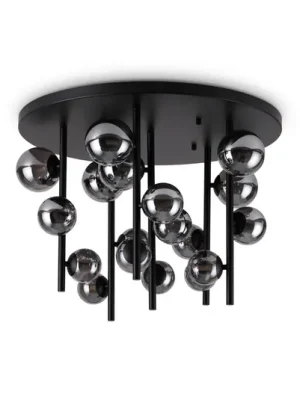 Stropní světlo IDEAL LUX Perlage, černá/kouřově šedá, Ø 70 cm, 18 žárovek Oblíbený