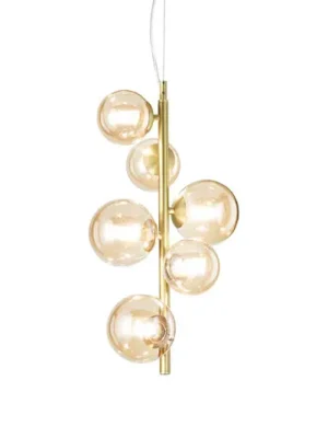 Závěsné světlo IDEAL LUX Perlage, mosaz/jantar, výška 52 cm, 6 žárovek Tovární Cena