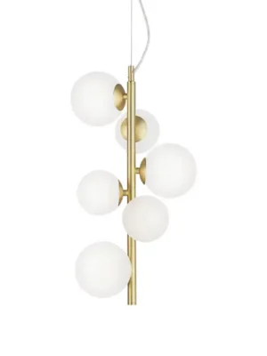 Závěsné světlo IDEAL LUX Perlage, mosaz/bílá, výška 52 cm, 6 žárovek Levný