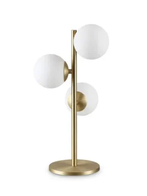Stolní lampa IDEAL LUX Perlage, mosaz/bílá, výška 43 cm, 3 žárovky Nejlepší Volba