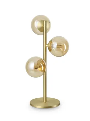 Stolní lampa IDEAL LUX Perlage, mosaz/jantar, výška 43 cm, 3 žárovky Expresní Doručení