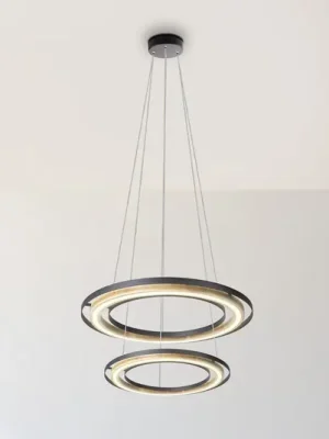 Vrácení Zdarma Závěsné světlo Rilas, černé/dřevěné, Ø 57 cm, stmívatelné