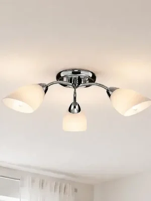 Akční Cena Stropní světlo Portos, 3 žárovky, bílá/chrom, kov, Ø 54 cm