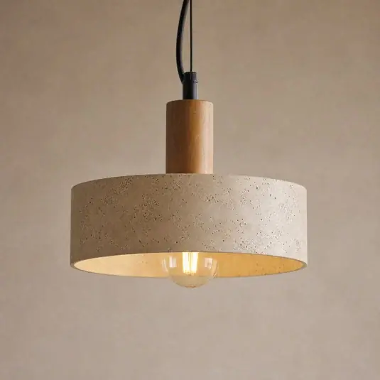 Závěsné světlo Lucande Carlotta, 1 žárovka, Ø 27 cm, béžové, beton Dokud Zásoby Vydrží