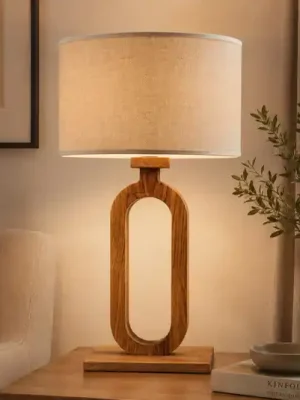 Stolní lampa Patagonia, světlý dub/přírodní, výška 50 cm, dřevo/látka Novinka