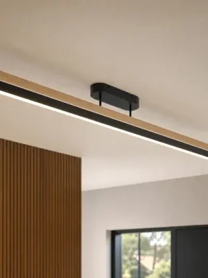 Akce LED stropní svítidlo Lucande Holven, černé/dřevo, CCT, stmívatelné