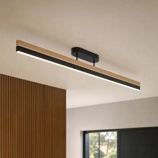 Akce LED stropní svítidlo Lucande Holven, černé/dřevo, CCT, stmívatelné