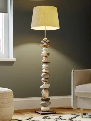 Cenový Hit Stojací lampa Vera s látkovým stínidlem a kamenným dekorem
