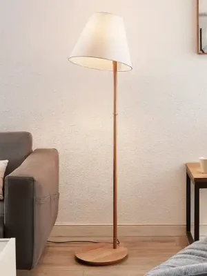Stojací lampa Lucande Jinda, bílá, dřevo, látka, 160 cm, E27 Akční Nabídka
