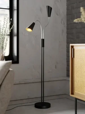 Odeslání Ihned Stojací lampa Lucande Medira, černá, 2 světla, nastavitelná, GU10