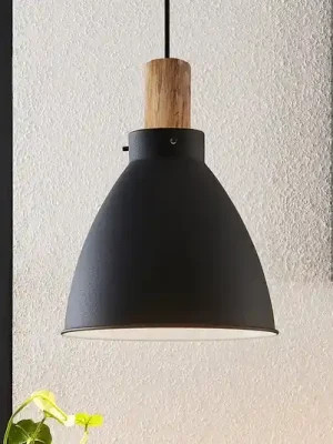 Značkový Lindby závěsné světlo Trebale, E27, Ø 28 cm, černé, kov
