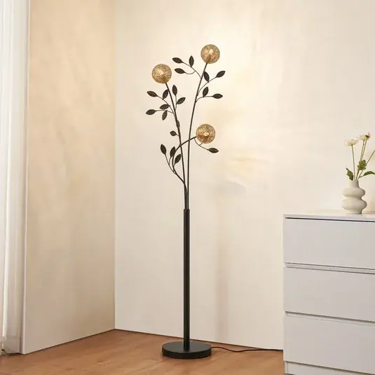 Poslední Šance Stojací lampa Lucande Evory, 160 cm, 3 světla, černá/zlatá, G9