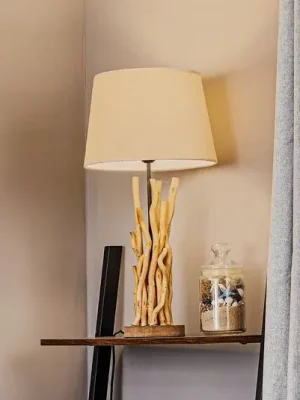Stolní lampa Agar s látkovým stínidlem a dřevěným prvkem Vysoce Kvalitní