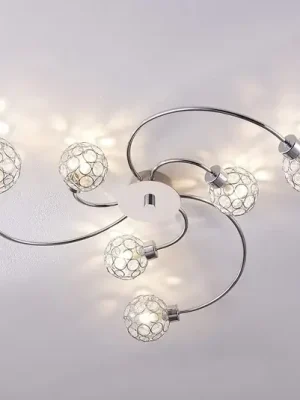 Značkový Stropní svítidlo Lindby Tyron, Ø 65 cm, chrom, sklo, kov