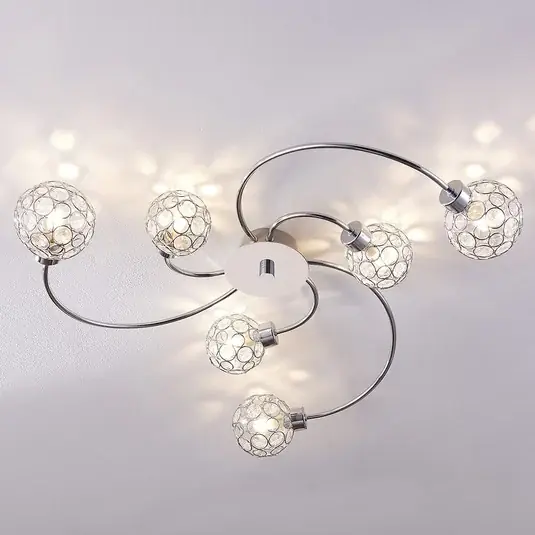 Značkový Stropní svítidlo Lindby Tyron, Ø 65 cm, chrom, sklo, kov
